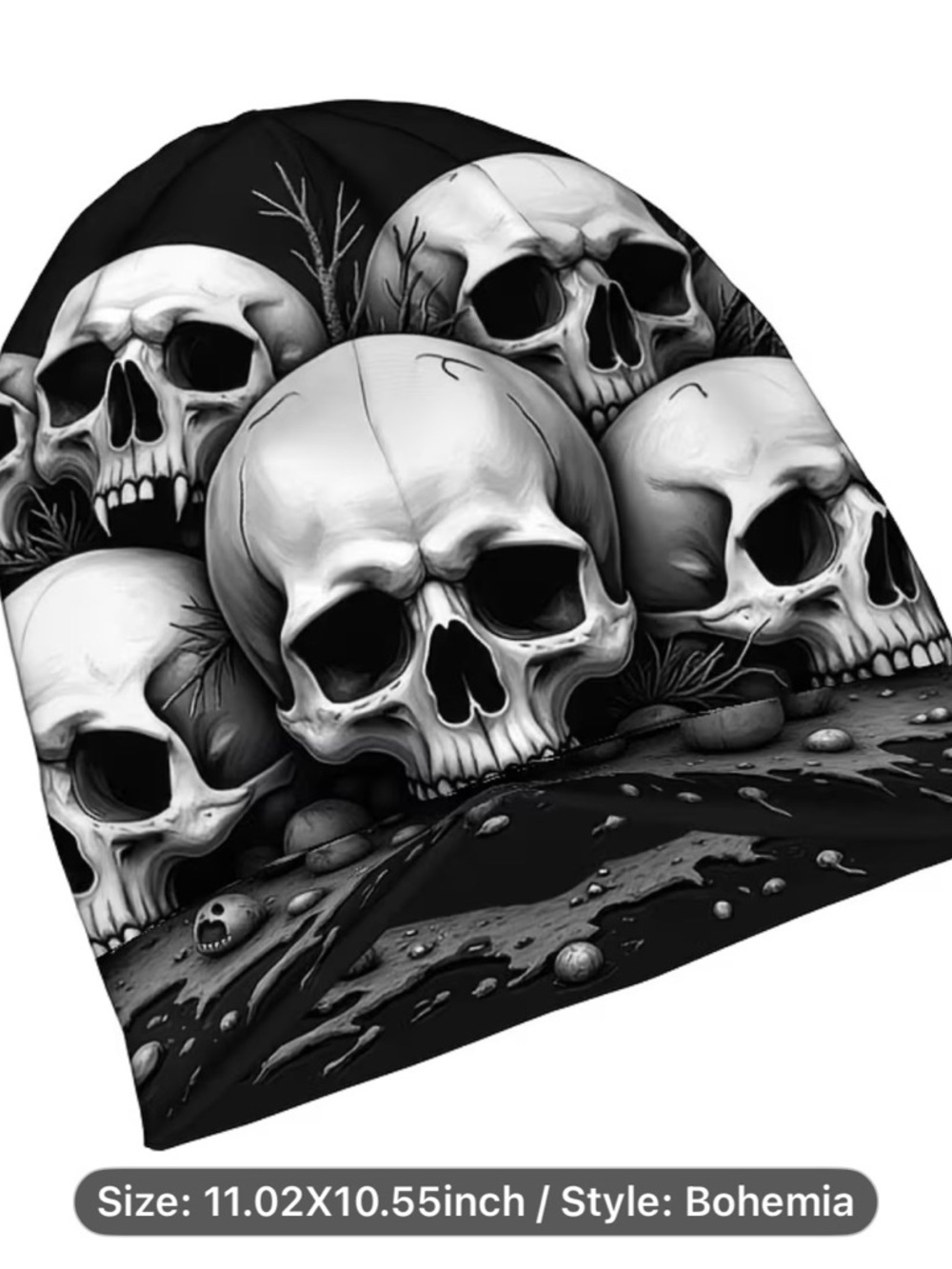 Black Skull Print Beanie Hat - Men Accessories